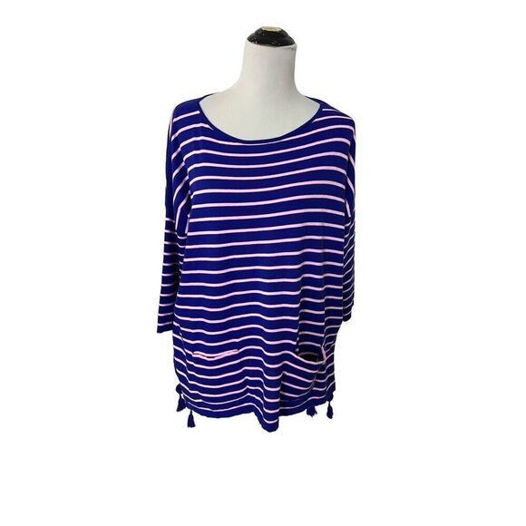 LILLY PULITZER Elba Sweater COASTAL SHELL STRIPE Twilight Blue size M - Picture 3 of 11
